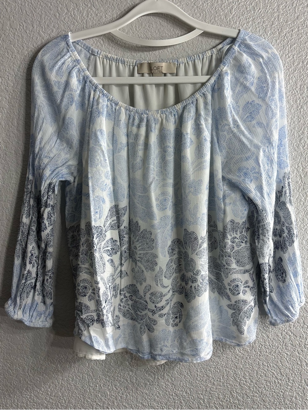 LOFT Blue Paisley Floral Peasant Top Boho Coastal Lightweight Blouse Woman XS
